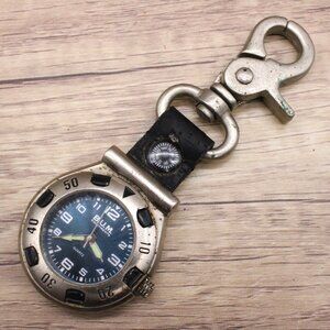 Vintage B.U.M Equipment Compass Quartz Pocket Watch clip On Snap 43mm Y2k